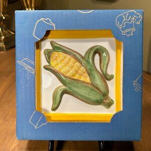 New In Box Treasure Craft 6" Ceramic Corn Trivet Tile Vintage Hand Painted